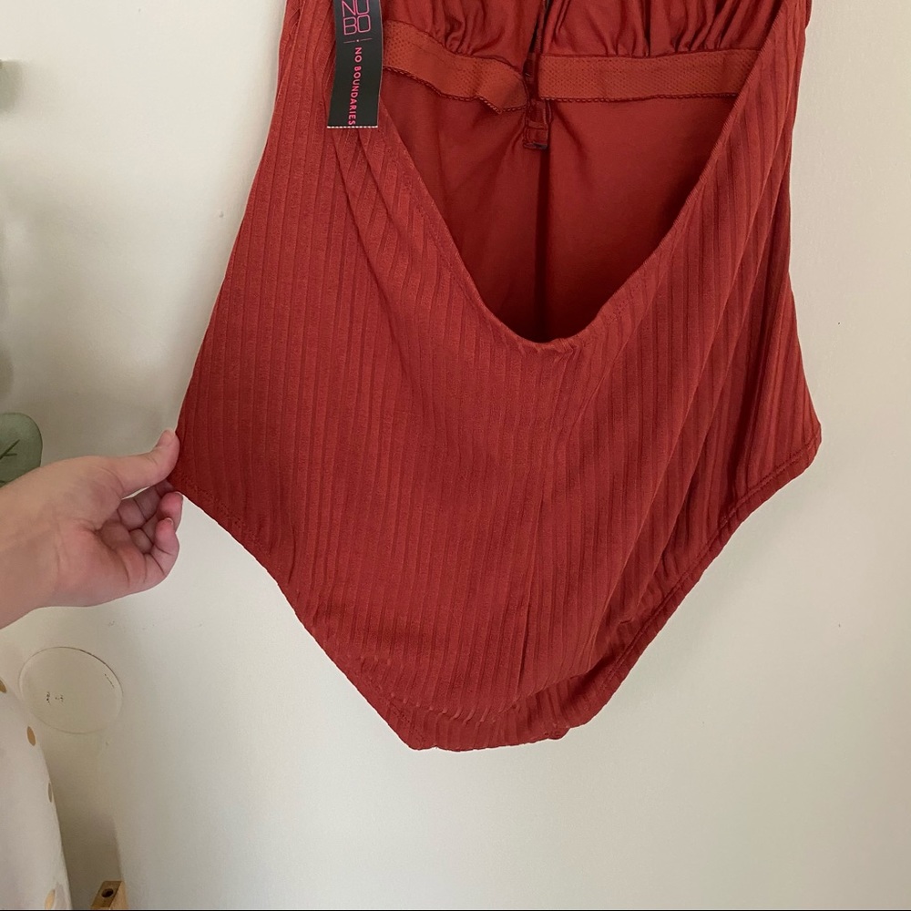 Halter Neck Snap Rust Color Plus Size Swimsuit - Picture 5 of 10